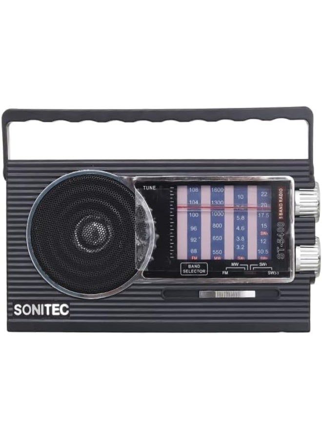 راديو محمول موديل ST-5400 من سونيتيك، راديو منزلي FM/AM بخمسة حزم - اسود - Image 1